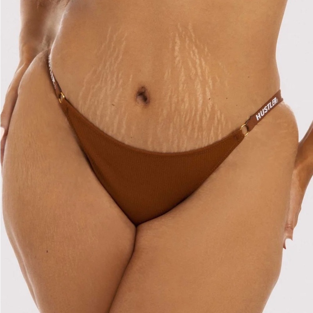 Hustler Branded Ribbed Tanga Chocolate Brown Brief Underwear